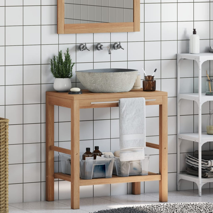 Badkamer Wastafelkast Met Rivierstenen Wastafel Teakhout 74 cm