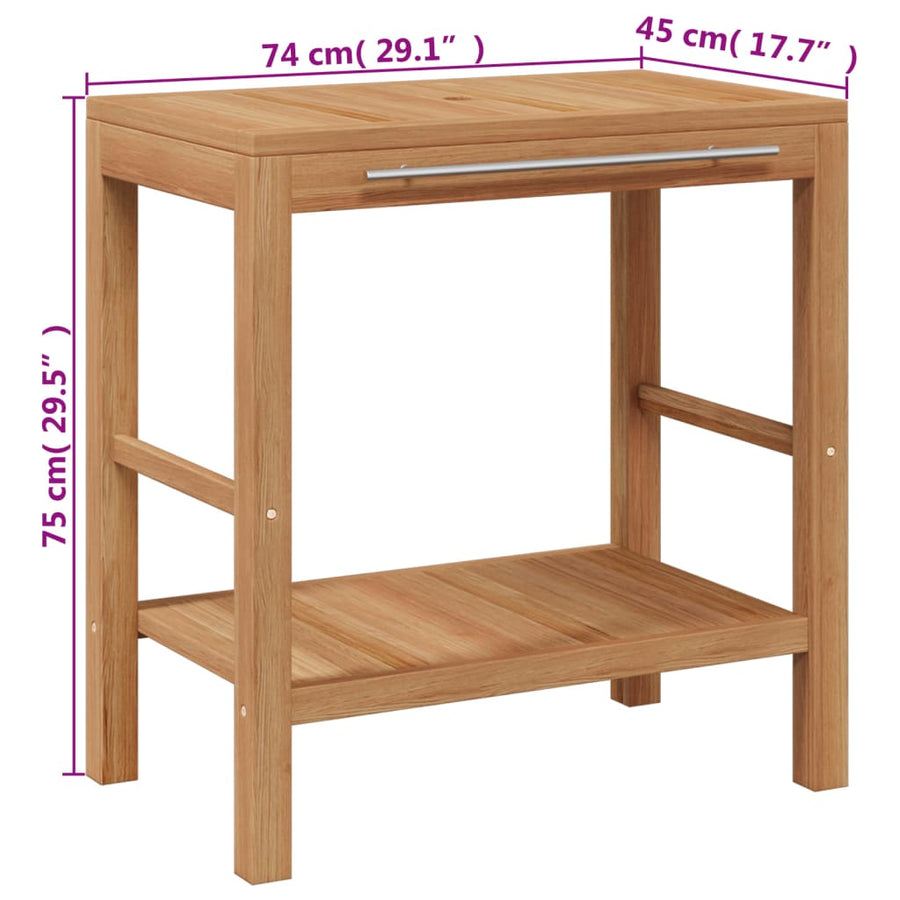 Badkamer Wastafelkast Met Rivierstenen Wastafel Teakhout 74 cm