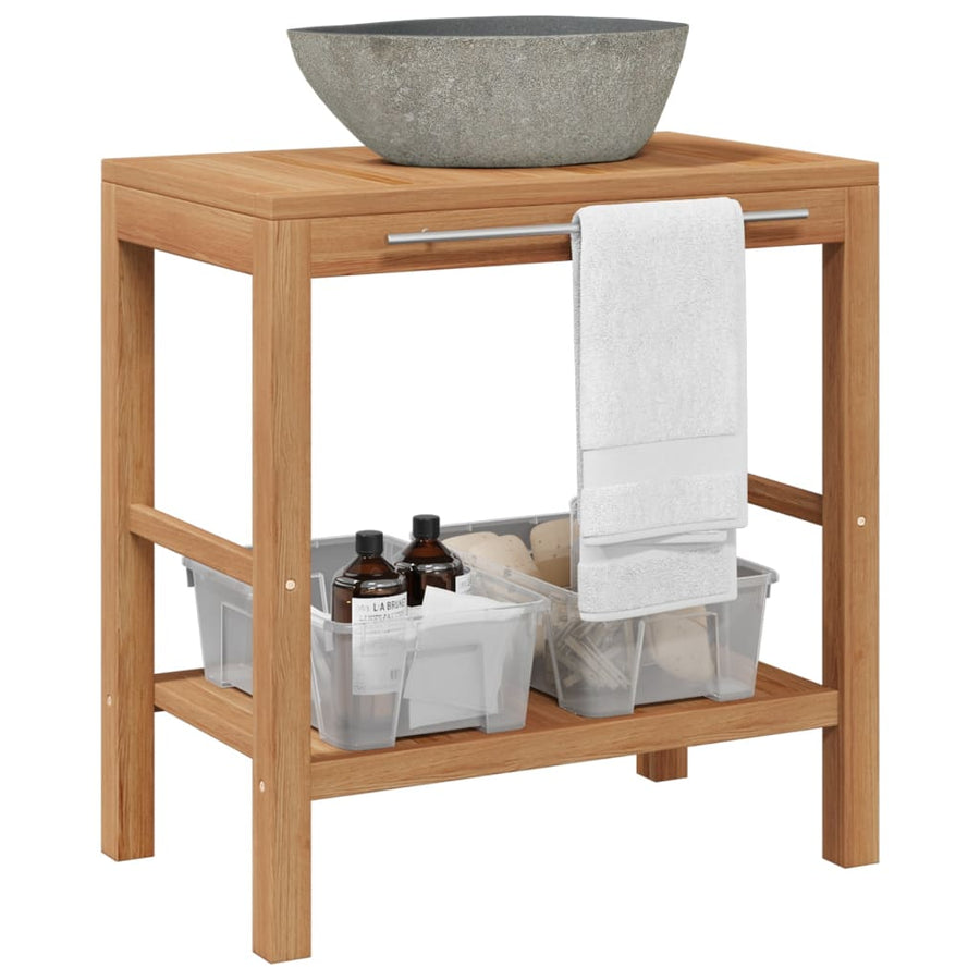 Badkamer Wastafelkast Met Rivierstenen Wastafel Teakhout 74 cm