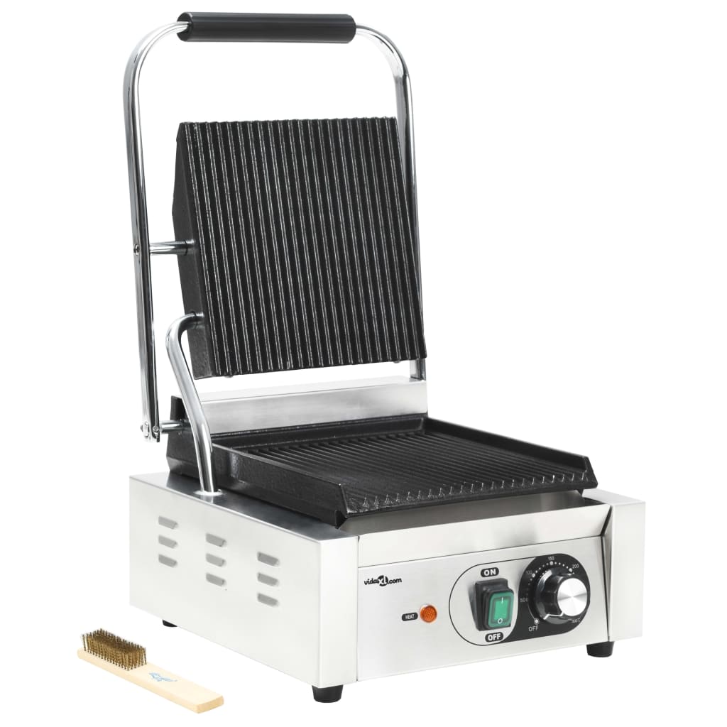 Panini Grill Gegroefd 800 W 3X30,5X20 Cm Roestvrij Staal