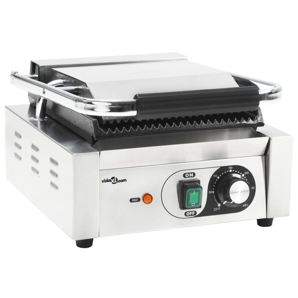Panini Grill Gegroefd 800 W 3X30,5X20 Cm Roestvrij Staal