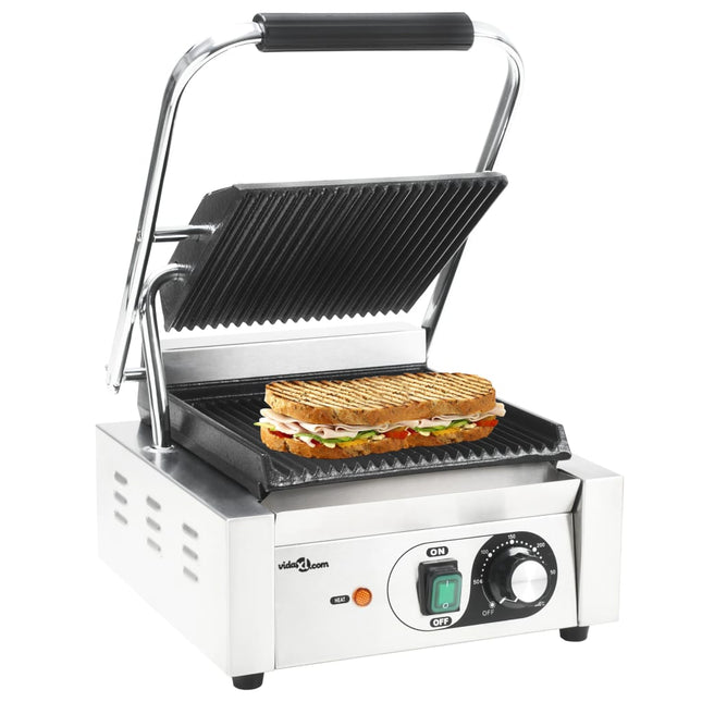 Panini Grill Gegroefd 800 W 3X30,5X20 Cm Roestvrij Staal