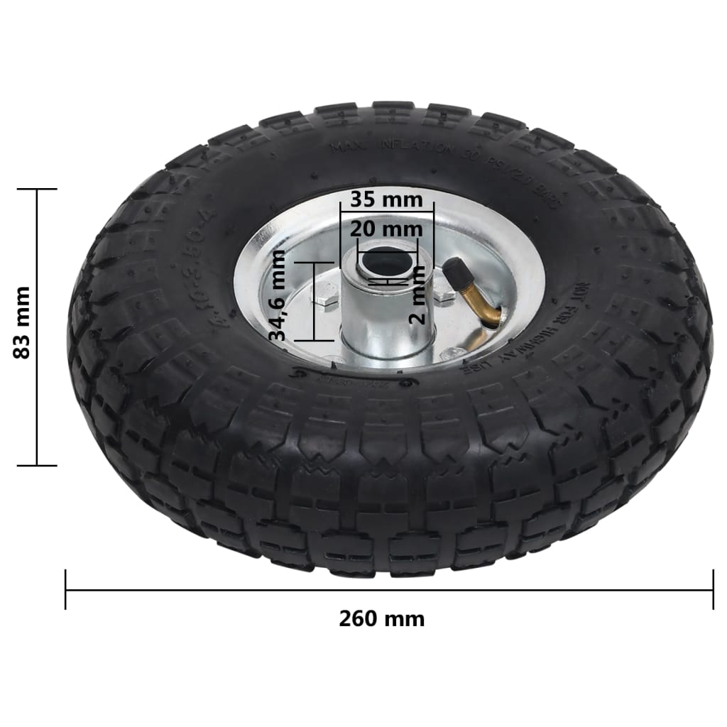 Steekwagenwielen 4,10/3,50-4 (60X83) Rubber St 2
