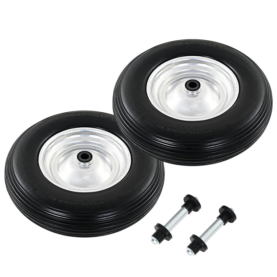 Kruiwagenwielen Met Assen 4,00-8 390 Mm Massief Pu 2 St