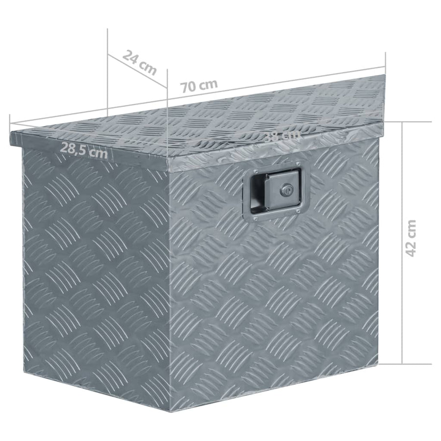 Aluminium kist trapezoïde 70x24x42 cm zilverkleurig
