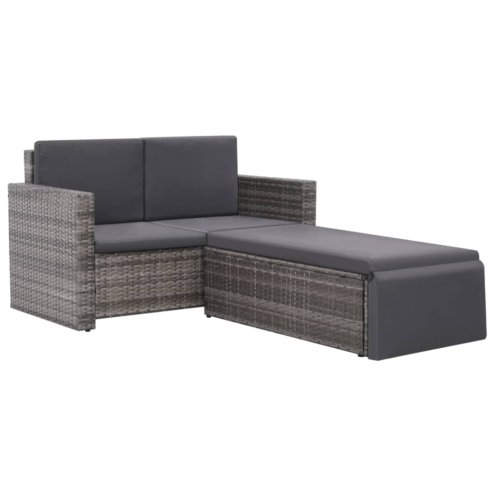 2-delige Loungeset met kussens poly rattan grijs