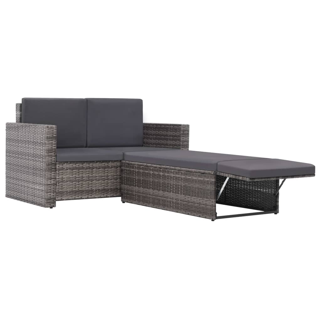 2-delige Loungeset met kussens poly rattan grijs