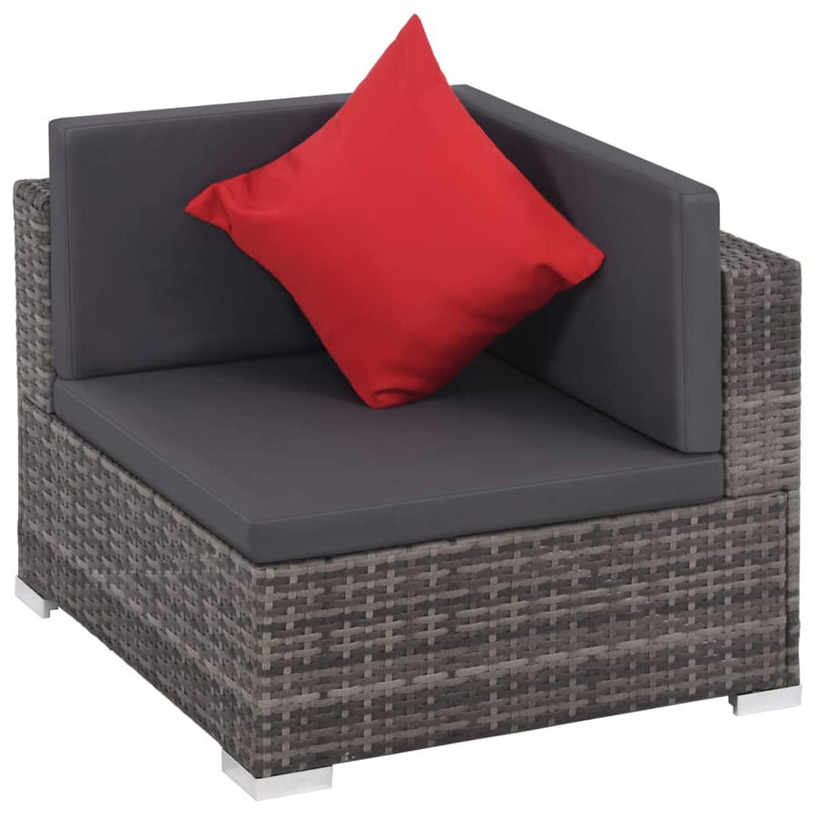 -Delige Loungeset Met Kussens Poly Rattan Grijs