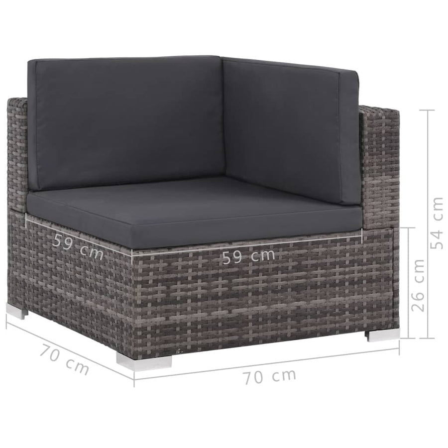 -Delige Loungeset Met Kussens Poly Rattan Grijs