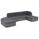 6-piece Lounge Set with Cushions Poly Rattan Grey