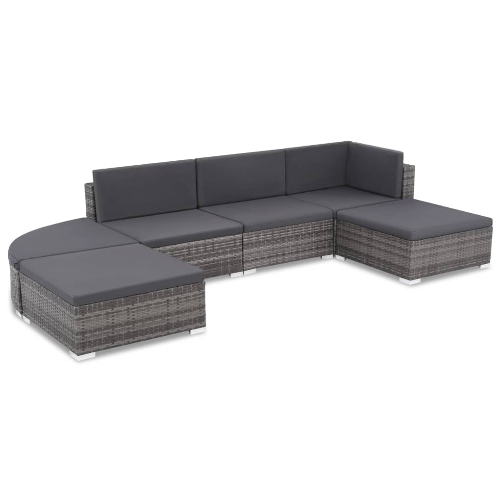 -Delige Loungeset Met Kussens Poly Rattan Grijs