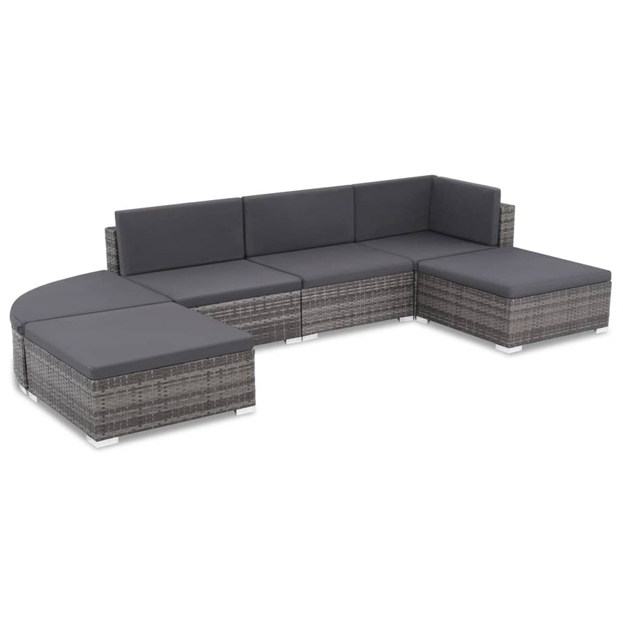 -Delige Loungeset Met Kussens Poly Rattan Grijs