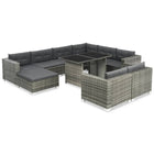 -Delige Loungeset Met Kussens Poly Rattan Grijs