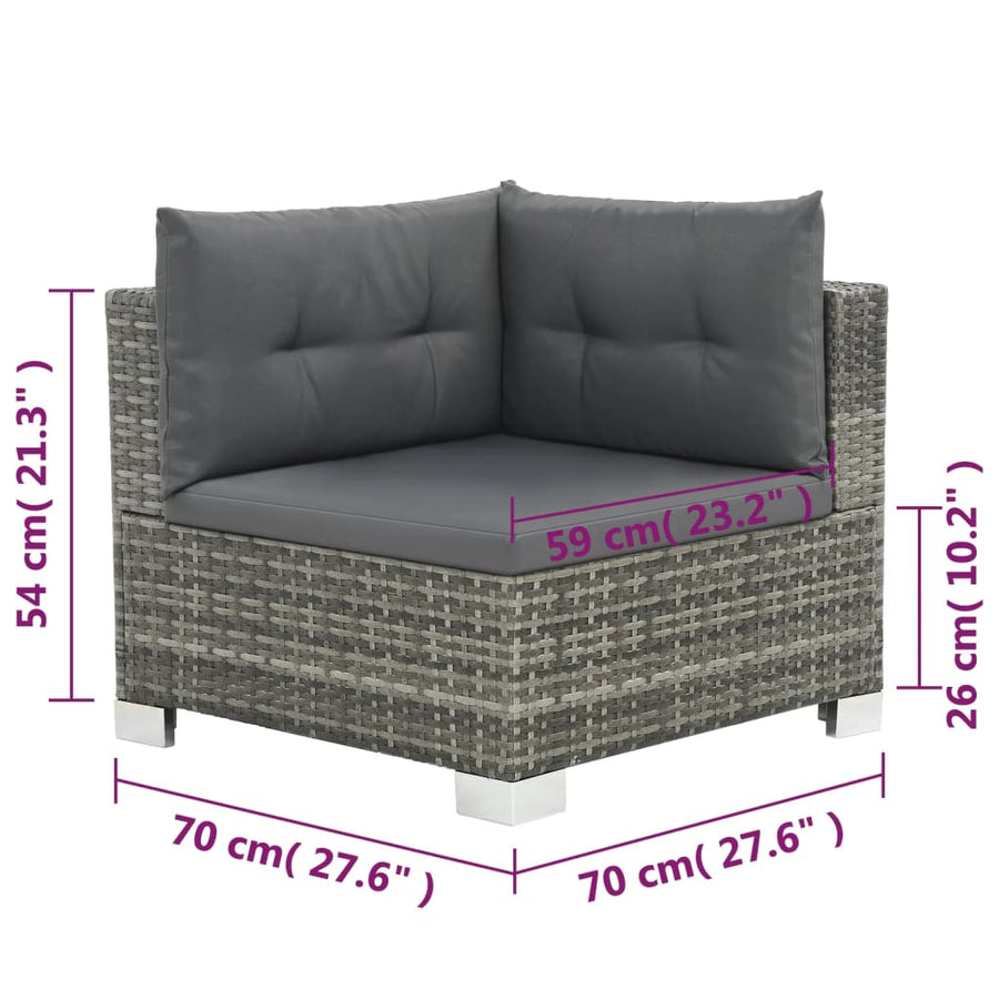 -Delige Loungeset Met Kussens Poly Rattan Grijs
