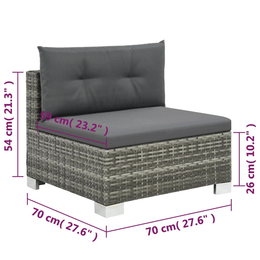 -Delige Loungeset Met Kussens Poly Rattan Grijs