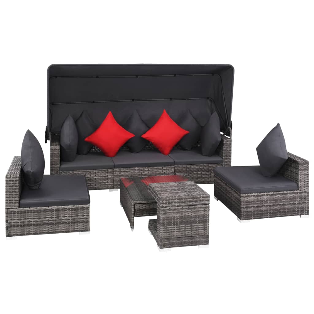 Loungeset Met Kussens Poly Rattan Grijs