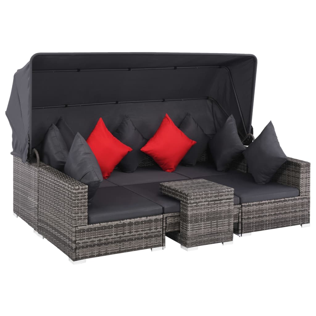 Loungeset Met Kussens Poly Rattan Grijs