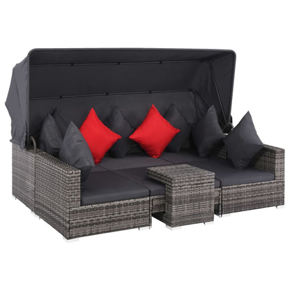 Loungeset Met Kussens Poly Rattan Grijs
