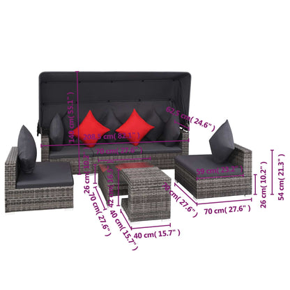 Loungeset Met Kussens Poly Rattan Grijs