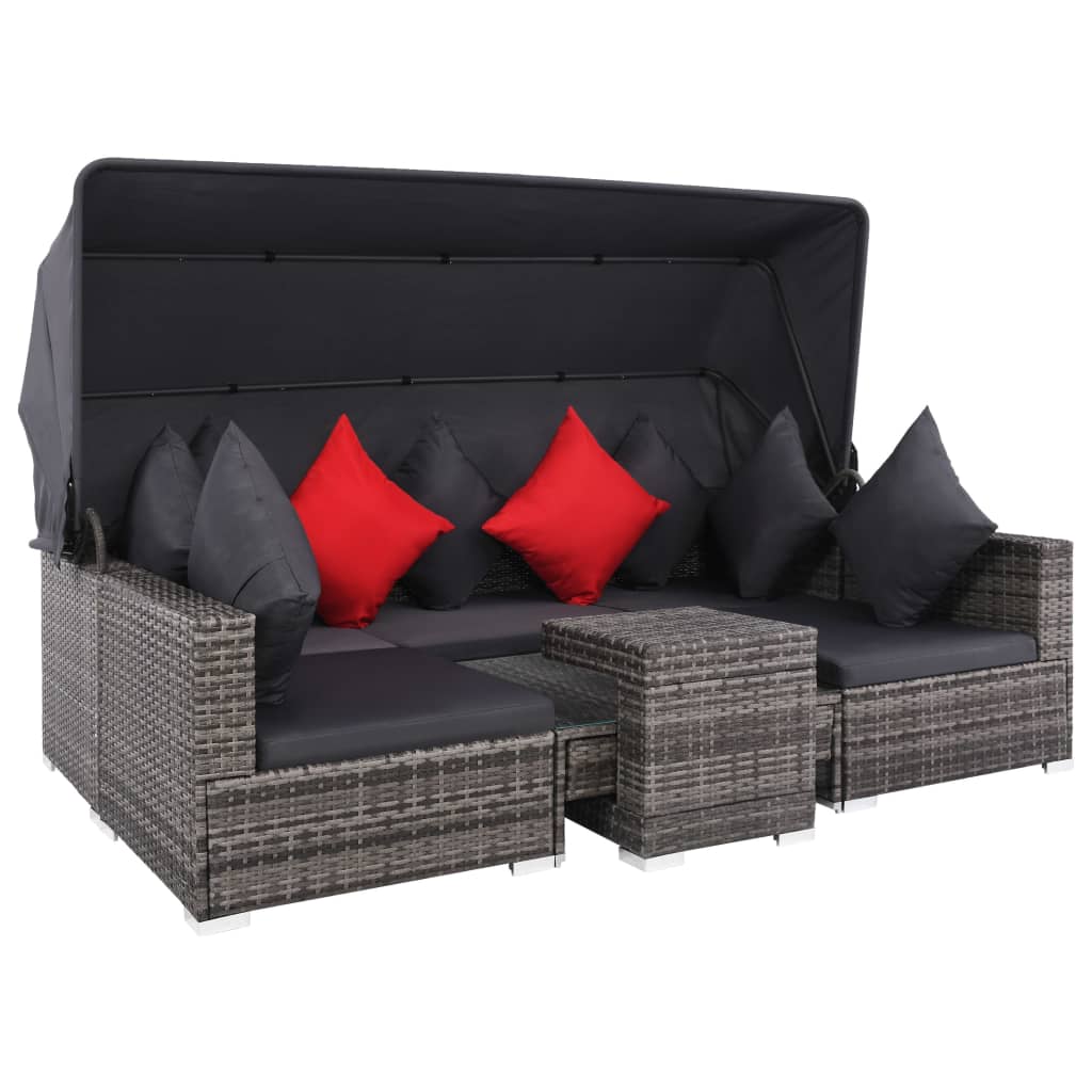 Loungeset Met Kussens Poly Rattan Grijs