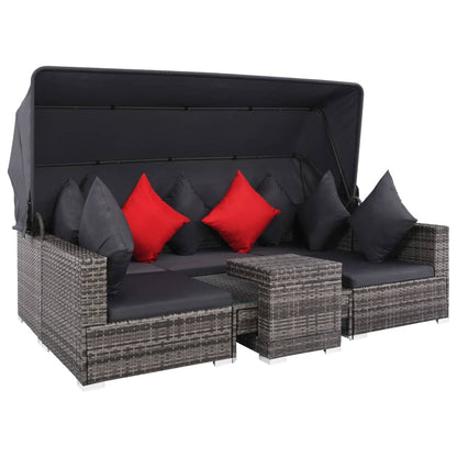 Loungeset Met Kussens Poly Rattan Grijs
