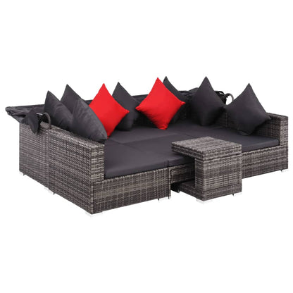 Loungeset Met Kussens Poly Rattan Grijs