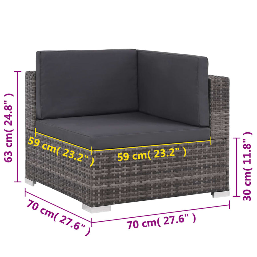 8-delige Loungeset met kussens poly rattan grijs