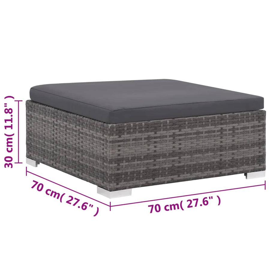 8-delige Loungeset met kussens poly rattan grijs