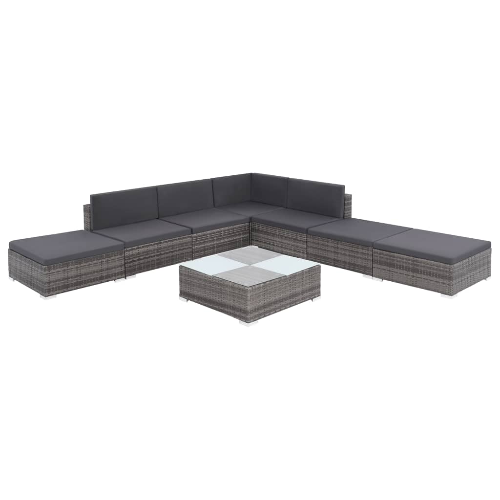 8-delige Loungeset met kussens poly rattan grijs