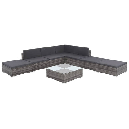 8-delige Loungeset met kussens poly rattan grijs