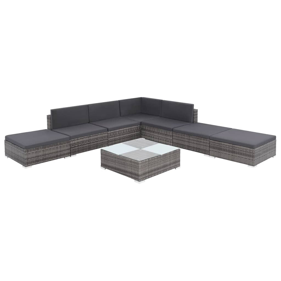 8-delige Loungeset met kussens poly rattan grijs