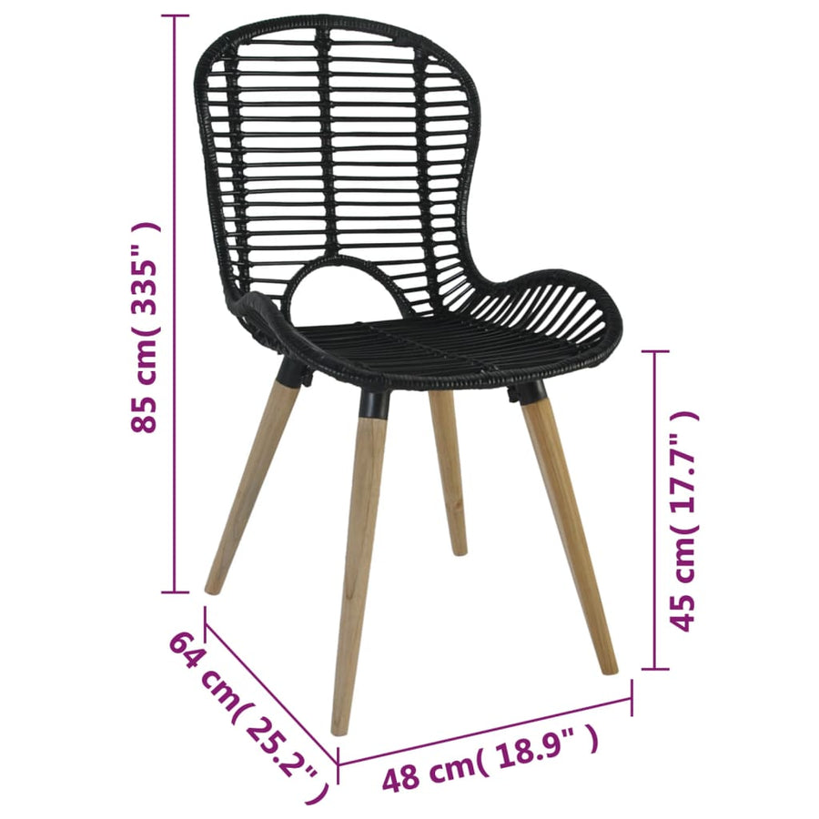 Eetkamerstoelen Natuurlijk Rattan 4 Zwart