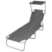 Foldable steel sun lounger with canopy, grey