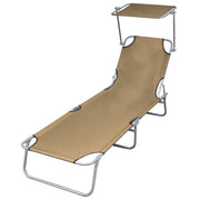 Foldable steel taupe sun lounger with canopy