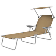 Ligbed met luifel 58x189x27 cm staal taupe