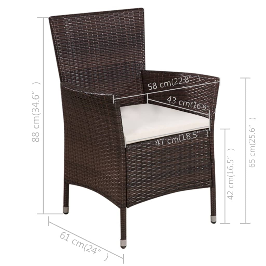 -Delige Bistroset Poly Rattan Bruin