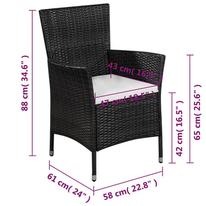 -Delige Bistroset Poly Rattan Zwart