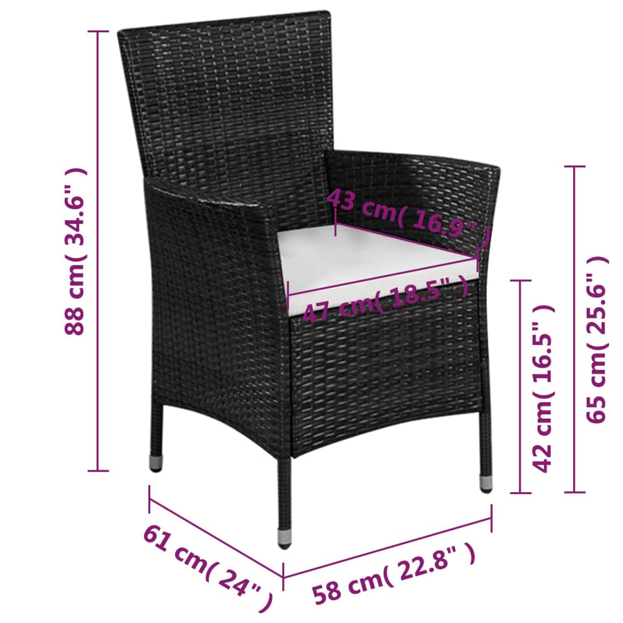 -Delige Bistroset Poly Rattan Zwart