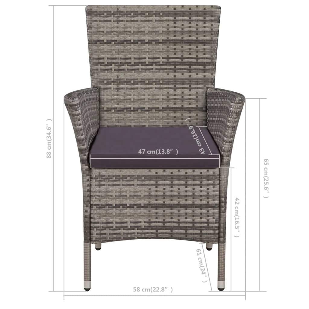 -Delige Bistroset Poly Rattan Grijs