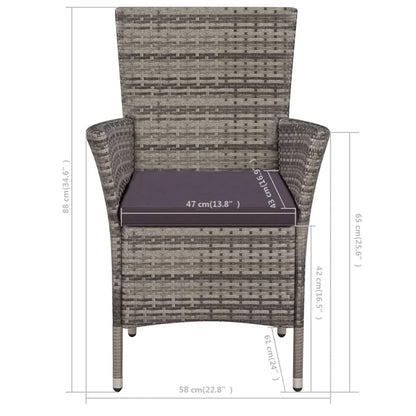 -Delige Bistroset Poly Rattan Grijs
