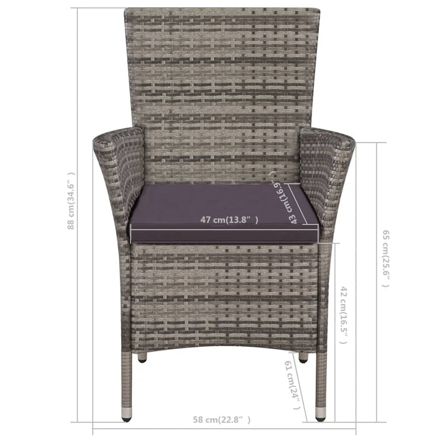 -Delige Bistroset Poly Rattan Grijs