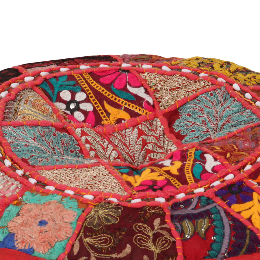Poef Patchwork Rond Handgemaakt 40X20 Cm Katoen Rood