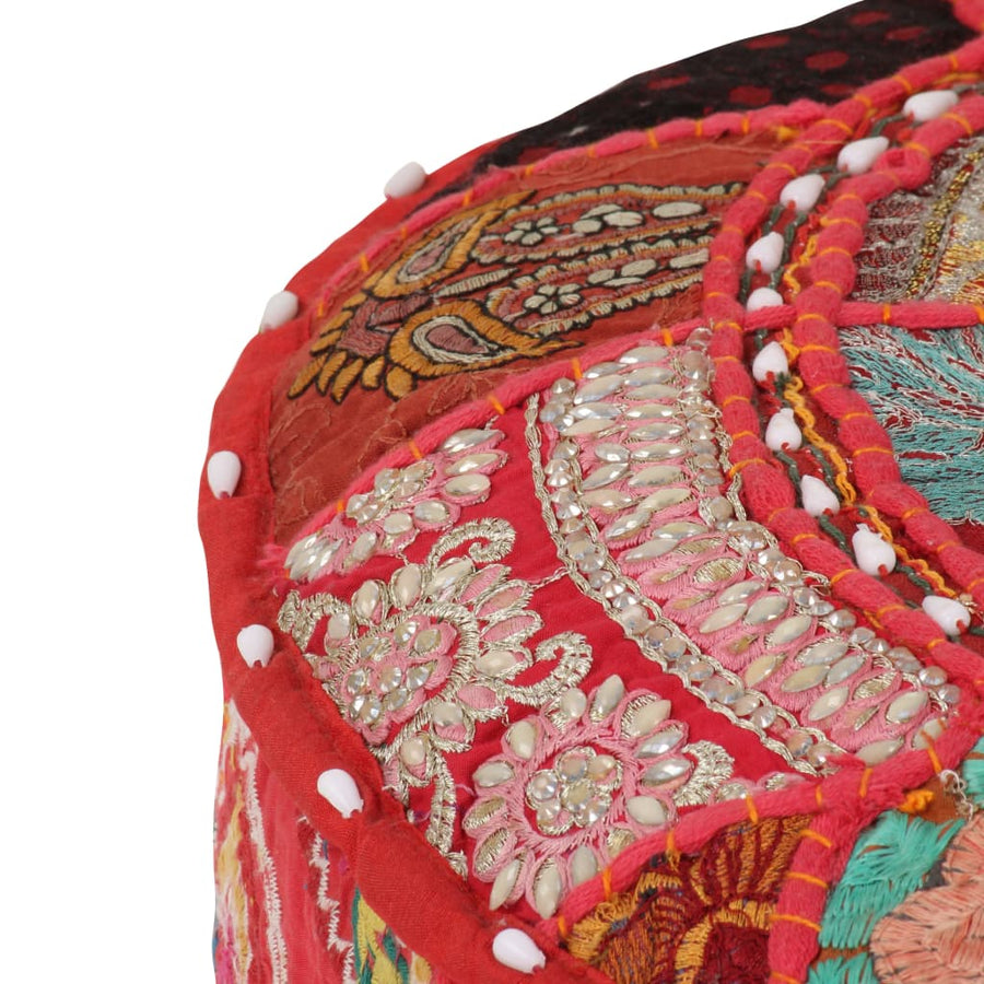 Poef Patchwork Rond Handgemaakt 40X20 Cm Katoen Rood
