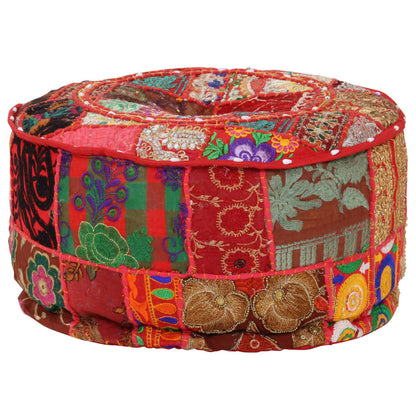Poef Patchwork Rond Handgemaakt 40X20 Cm Katoen Rood