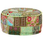 Poef Patchwork Rond Handgemaakt 40X20 Cm Katoen Groen