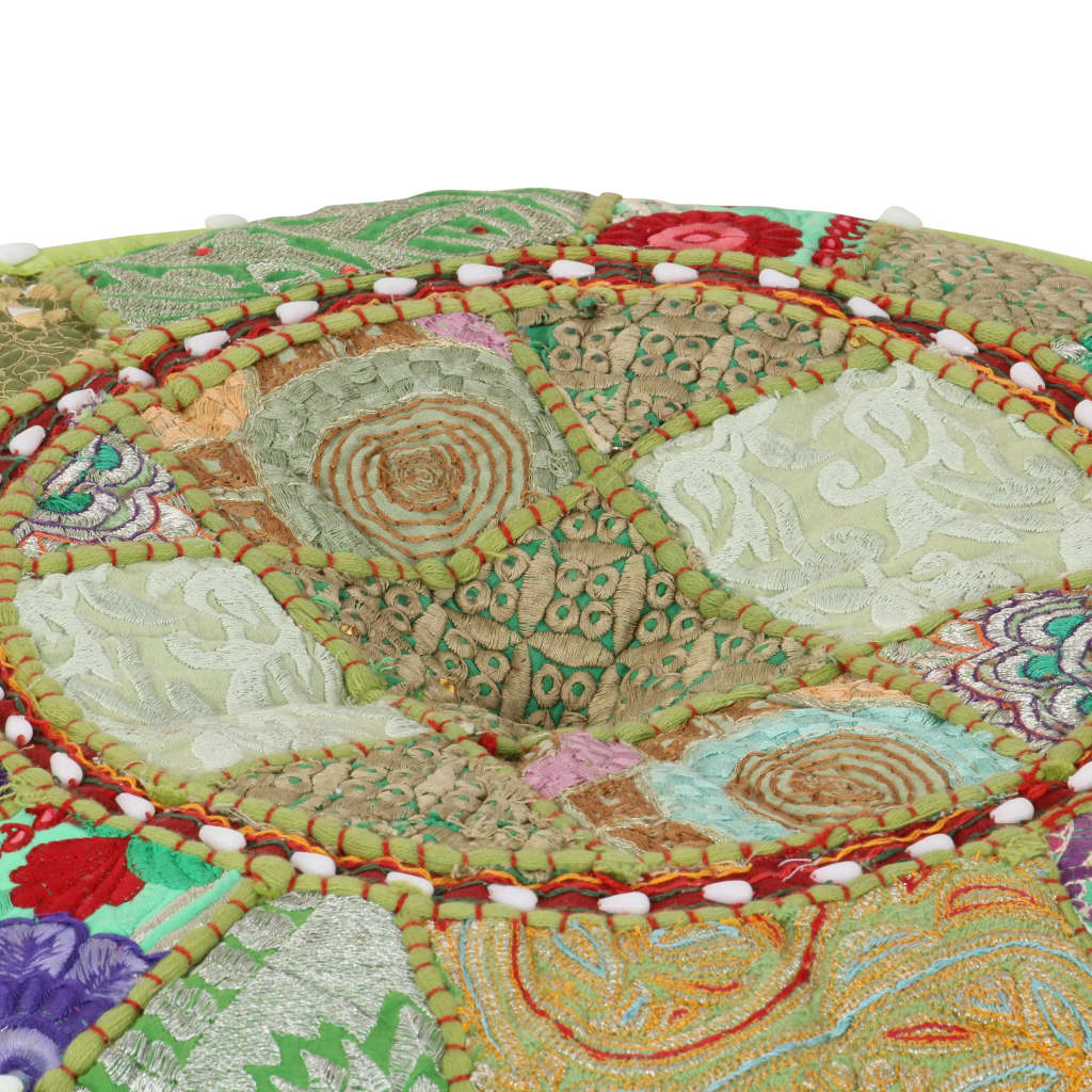 Poef Patchwork Rond Handgemaakt 40X20 Cm Katoen Groen