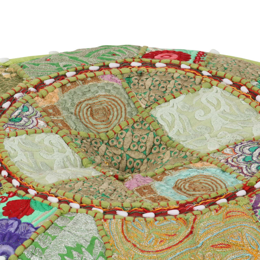 Poef Patchwork Rond Handgemaakt 40X20 Cm Katoen Groen