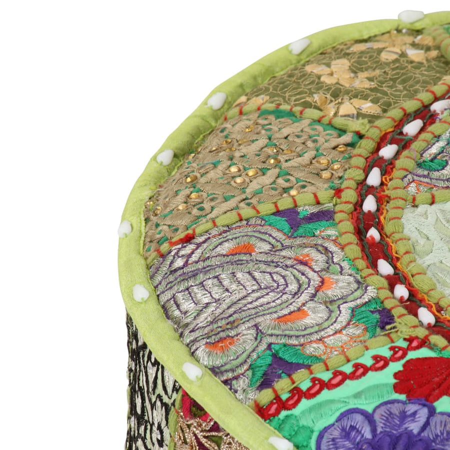 Poef Patchwork Rond Handgemaakt 40X20 Cm Katoen Groen