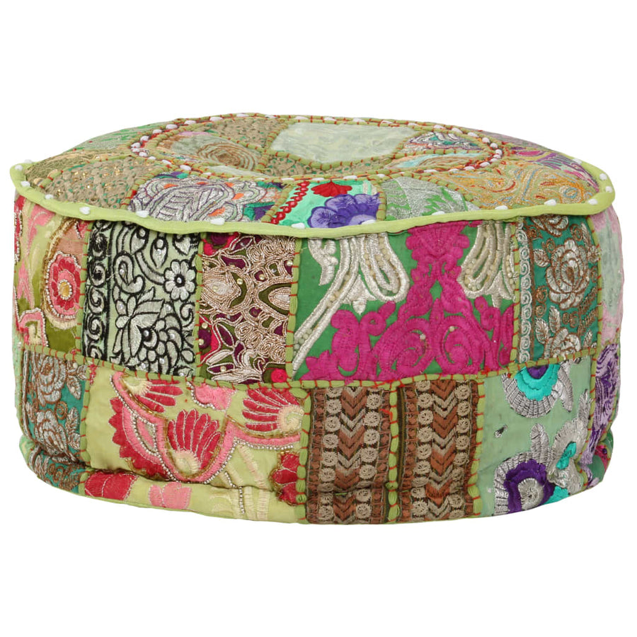 Poef Patchwork Rond Handgemaakt 40X20 Cm Katoen Groen
