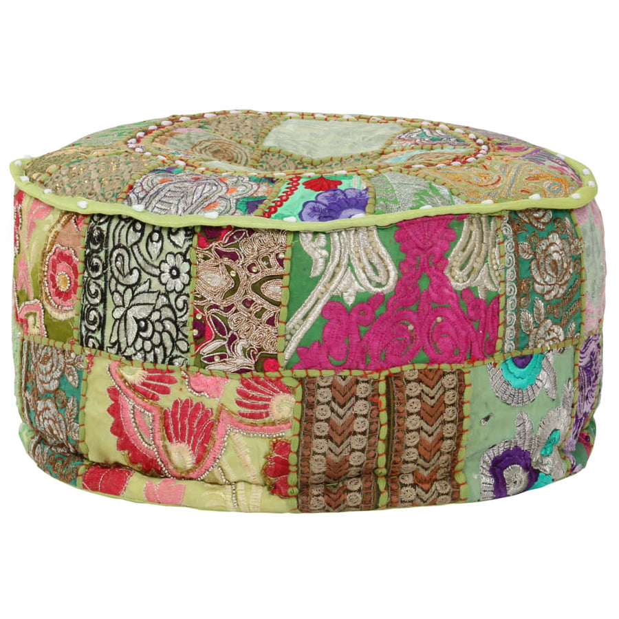 Poef Patchwork Rond Handgemaakt 40X20 Cm Katoen Groen